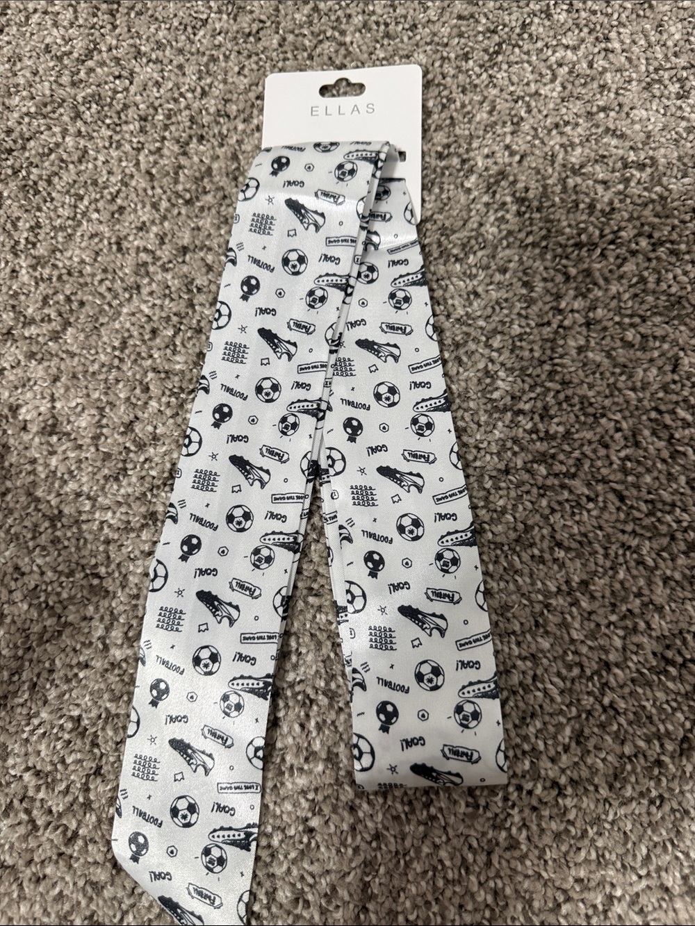 EllasWhite and Black Soccer Print Scarf Tie